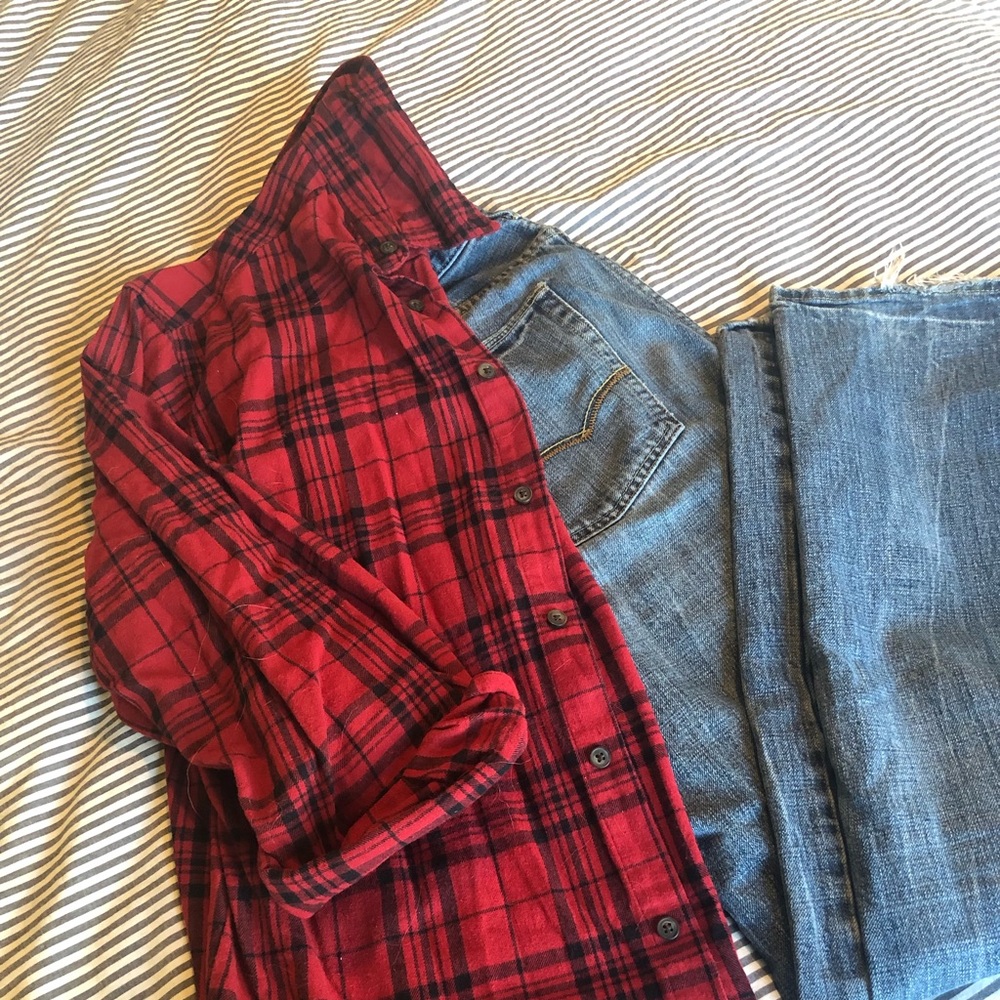 Red Plaid Cotton Button Down